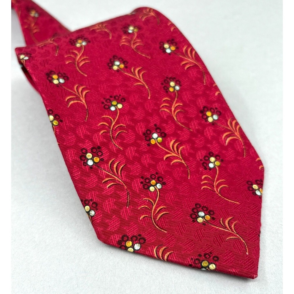 Ermenegildo Zegna Tie Red Floral Classic All Silk Luxury Mens Necktie Vintage‎